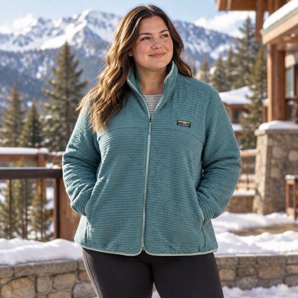 L.L.Bean Women's 3X Plus Blue Quilted Full Zip Fleece Jacket Outdoor Cozy